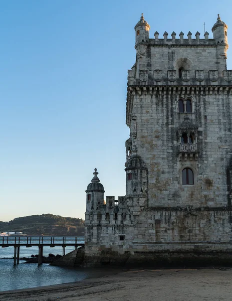 Belem Kulesi Manzarası Lizbon Girişteki Ahşap Köprü Öğleden Sonra Gölgeli — Stok fotoğraf