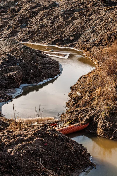 landscape with little dirty stream. long exposure