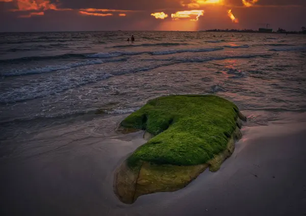 Solnedgångsscenen Vid Stenstranden — Stockfoto