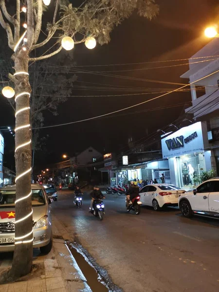 Dalat Vietnam December 2019 Scene Ordinary Night Roadside Street Decorative — 스톡 사진