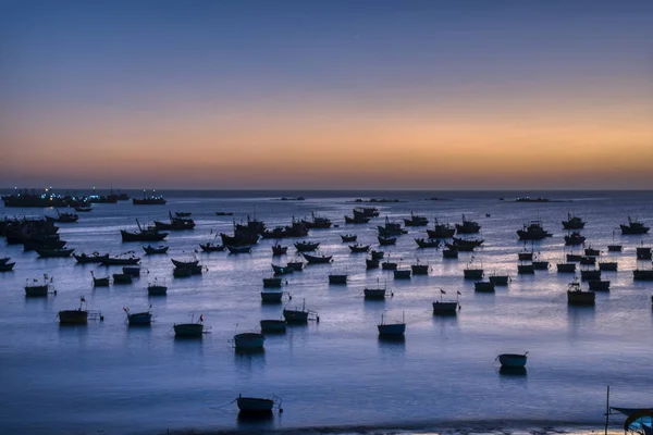 Long Exposure Shots Blue Hour Scene Mui Fishing Seaside — Stock Photo, Image