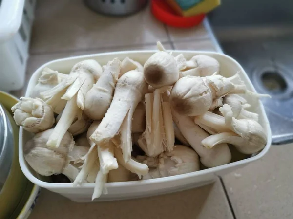 Wash Peel Termitomyces Mushrooms Ready Cooked — 스톡 사진