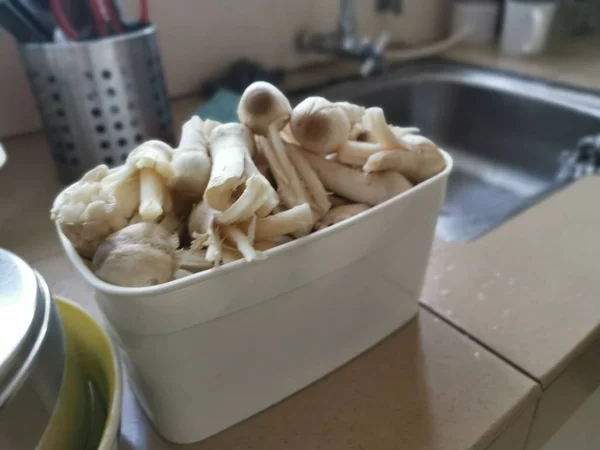 Lavar Casca Cogumelos Termitomyces Pronto Para Ser Cozido — Fotografia de Stock