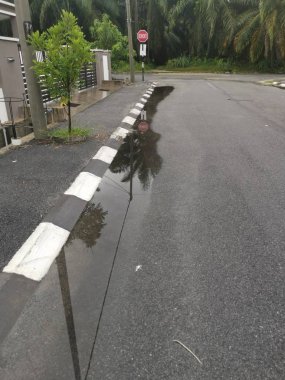 puddle by the street after the rain.