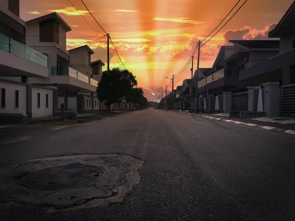 Небо Заходу Сонця Міському Житловому Районі — стокове фото