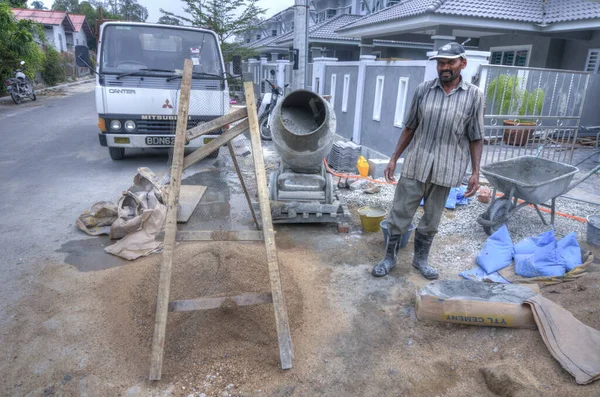 Perak Malaysia February 2020 Scene Indian Laborer Working Construction Site — Stock Photo, Image