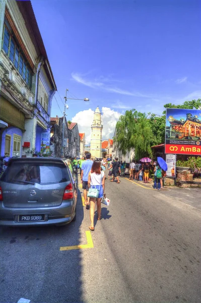 Penang Malezya Aralık 2019 Kalabalık Turistlerin Georgetown Daki Işlek Caddeyi — Stok fotoğraf