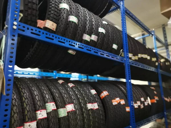 Perak Malaysia April 2020 Piles Different Brands Motorcycle Tyre Sizes — Stock Photo, Image