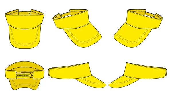 Boş Sarı Güneş Vizör Kapağı Sırtı Kayışlı Beyaz Arkaplan, Vektör Dosyası.