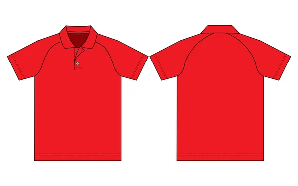Beyaz Arkaplanda Boş Kırmızı Kısa Kollu Polo Gömlek Şablonu. Ön ve Arka Görünüm, Vektör Dosyası.