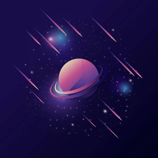 Space background with colorful planet and meteor — Stock Vector