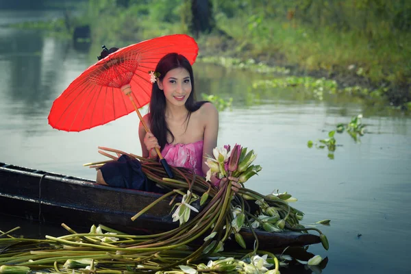 Asian woman wearing traditional thai culture, women have beautif — Stock Photo, Image