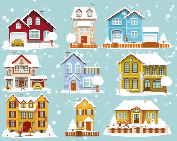 Casas de cidade em Inverno Ilustrações De Stock Royalty-Free