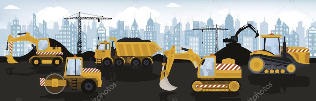 Heavy machinery in the city landscape