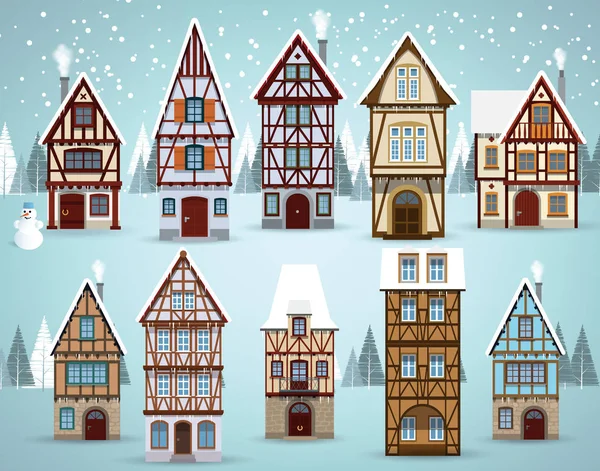 Old european houses (Winter) Royalty Free Stock Illustrations