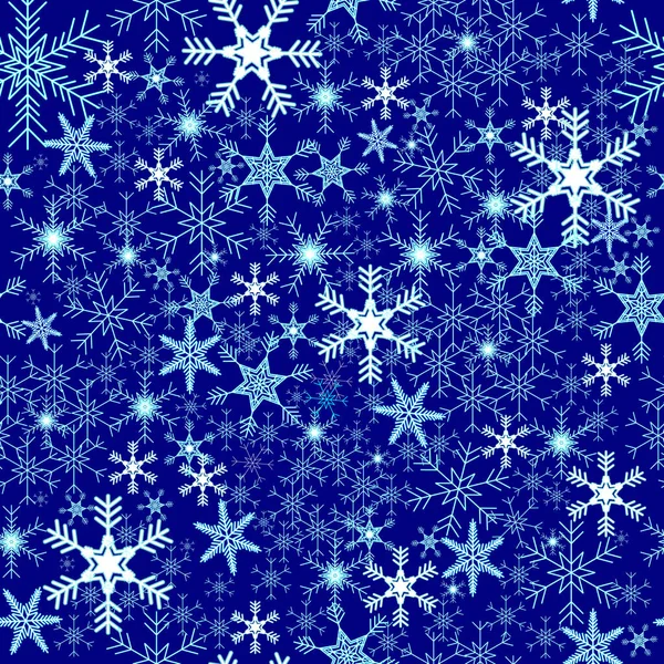 Modello senza cuciture di fiocchi di neve su uno sfondo blu navy. Illustrazione vettoriale . — Vettoriale Stock