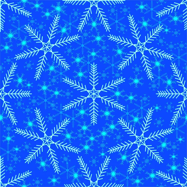 明るい青の背景に雪片のベクトルシームレスパターン — ストックベクタ