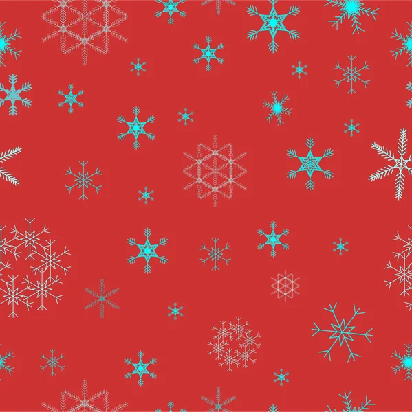 Patrón sin costura vectorial de copos de nieve ona rojo, fondo de escarlata . — Vector de stock