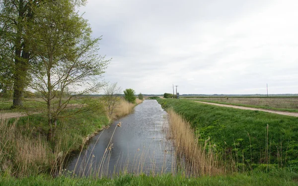 Landscape Channel Road Leading Dam — Stock Photo, Image