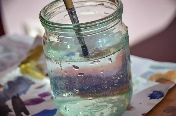 Borsta Rent Vatten Staffli Med Ljusa Akvareller — Stockfoto
