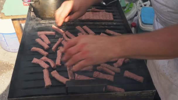 Asar Carne Cevap Barbacoa Celebración Feria Del Ganado Turbe Bih — Vídeos de Stock