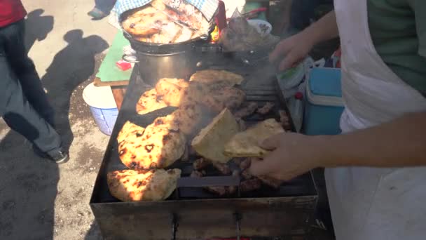 Vlees Roosteren Cevap Barbecue Viering Vee Beurs Turbe Bih September — Stockvideo