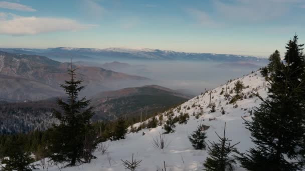 Winterlandschap Mist Berg Time Lapse — Stockvideo