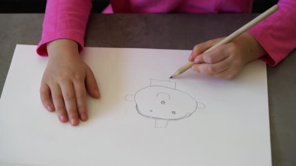 Kindertekening Papier Met Potlood — Stockvideo