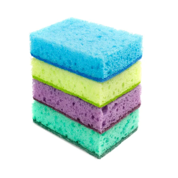 Esponjas coloridas brilhantes para lavar pratos, limpar o banheiro — Fotografia de Stock