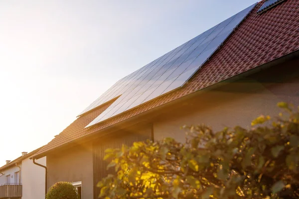 Solar Panels Tiled Roof Building Sun Set Image Illustration Energy — Stock Photo, Image