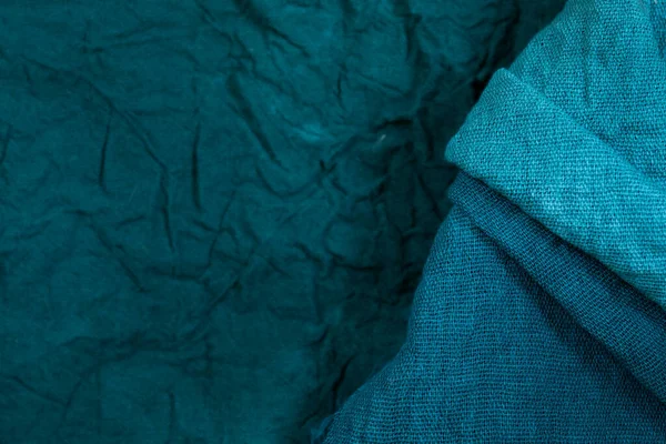 Emerald Color Fabric Background Blurred Background Sharpness Decorative Folds Copy — Stock Photo, Image