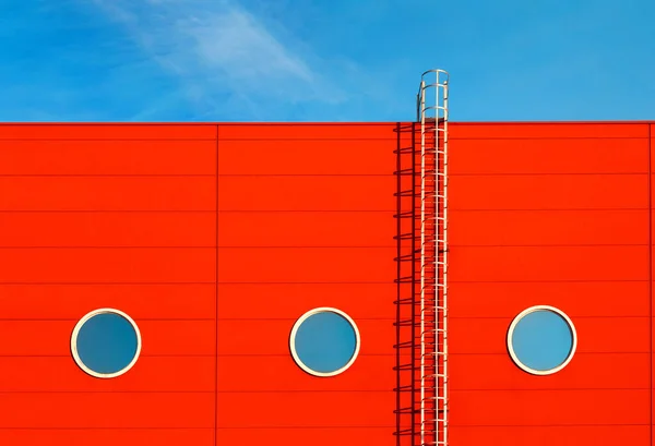 Fragment Red Modern Facade Industrial Building Warehouse Exhibition Center Three — Stock Photo, Image