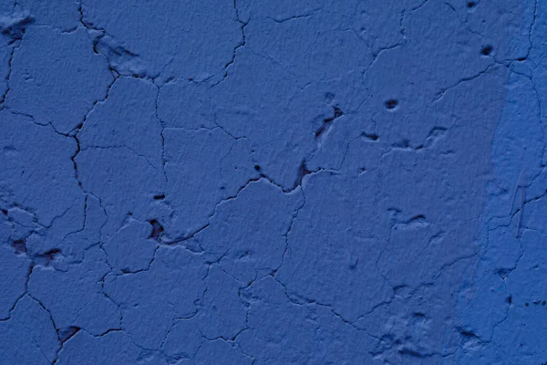 Die Struktur Der Betonwand Mit Unebenheiten Rissen Spritzern Blau Gestrichen — Stockfoto