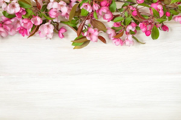 Pink Flowers Decorative Apple Tree Light Wooden Table Image Design — Stock Photo, Image