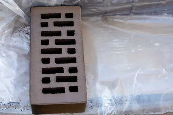 Close Ceramic Facing Hollow Brick Plastic Wrap Copy Space — Stock Photo, Image