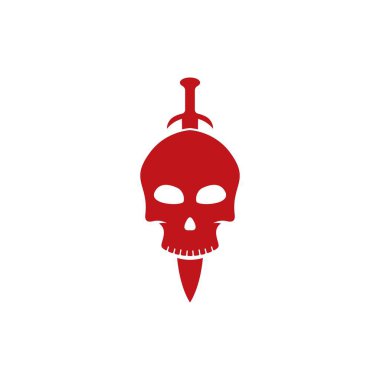 kafatası logosu kılıç vektör şablonu resimlemesi 