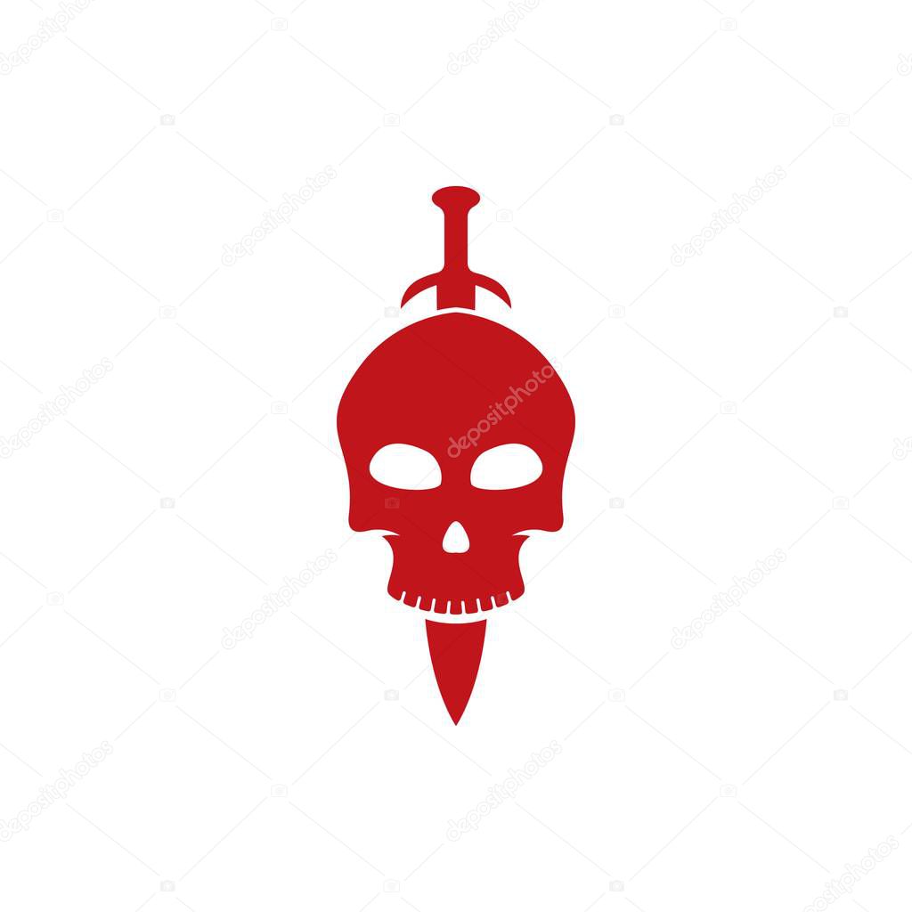 Skull logo with swords vector icon template illustration design