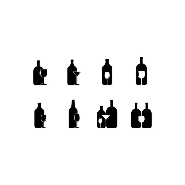 Conjunto de garrafa e logotipo de vidro modelo vetor ícone ilustração —  Vetores de Stock