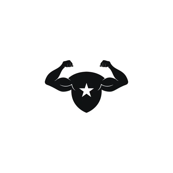Hombre Fuerte Con Diseño Logotipo Protección Escudo — Archivo Imágenes Vectoriales