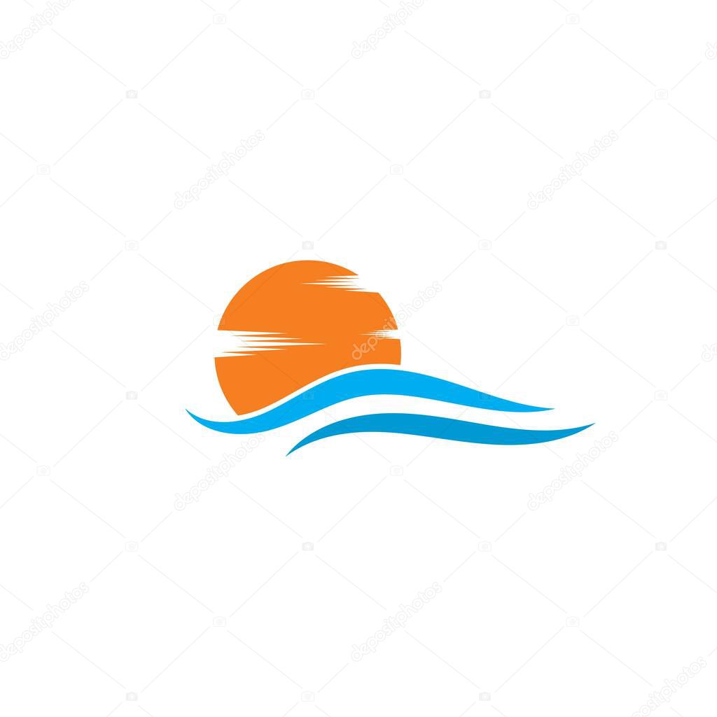 Sun Logo with waves Icon Vector illustration design