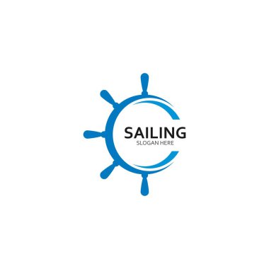 Yelkenli logo vektör resimleme şablonu tasarımı için gemi dümeni 