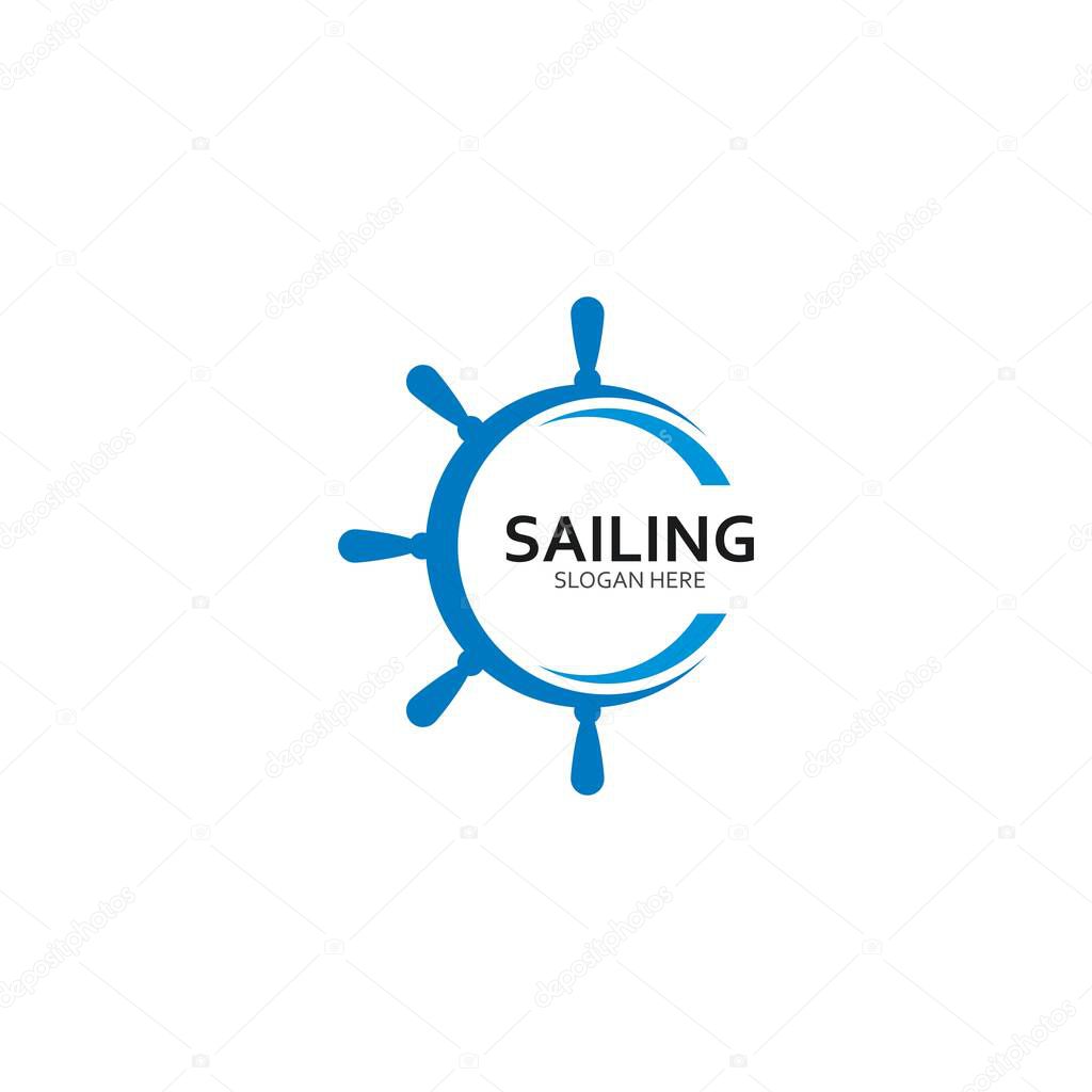 Ship steering for sailing logo vector icon illustration template design