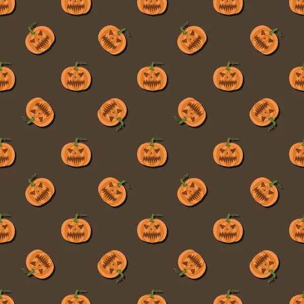 Modèle de citrouilles sur fond brun pour Halloween — Image vectorielle