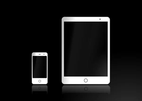 Tablette et smartphone sur fond noir — Image vectorielle