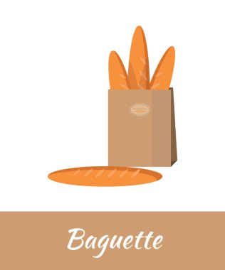 Beyaz bir arka plan üzerinde izole taze pişmiş Fransız ekmeği sopa bir kağıt torba çizimi