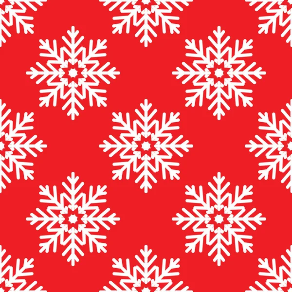 Weiße Schneeflocken auf rotem Hintergrund, nahtloses Muster für kontinuierliche Wiederholung — Stockvektor