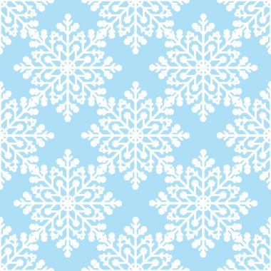 Sürekli çoğaltma için seamless modeli mavi arka plan üzerinde beyaz kar taneleri