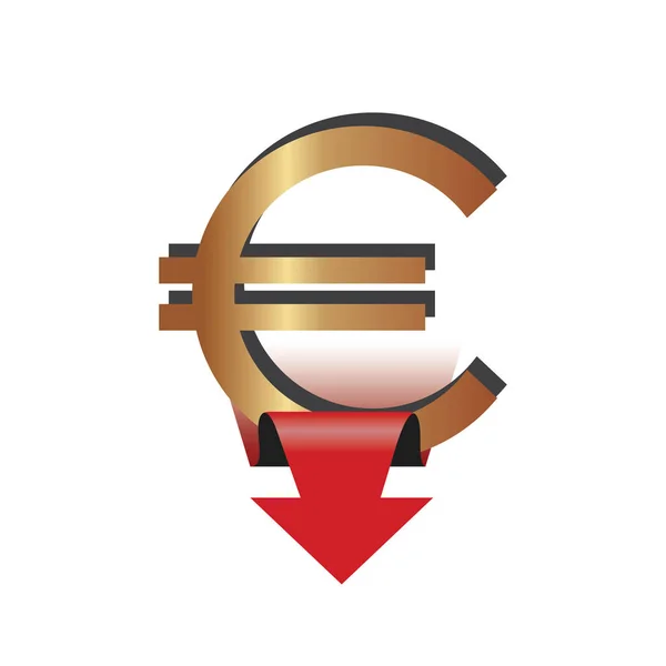Icon with Euro sign and a down arrow. Vector illustration. — Stock Vector