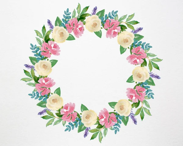 Wreath of spring flowers, hand-drawn watercolor
