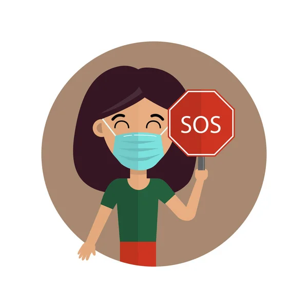 Tıbbi maskeli kadın. Roman Coronavirus (2019-nov). Çin 'de Coronavirus. Vektör çizimi. Koronavirüs karantinası kavramı. Sıhhiye maskeli kadın. Üzerinde 